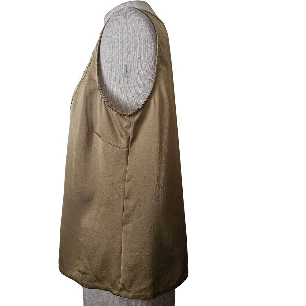 Eddie Bauer Olive Green Sleeveless Beaded Detail Blouse Size Medium - Picture 4 of 4